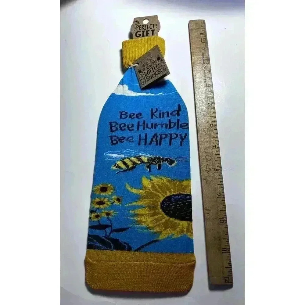 Bee Kind Bee Humble Bee Happy Sunflowers Wine Bottle Sock Primitives by Kathy